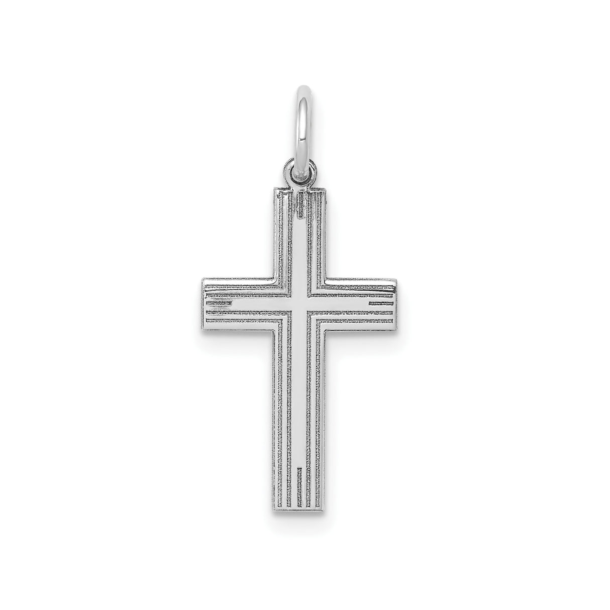 14k White Gold Cross Pendant with Etched Line Design, Christian Religious Jewelry for Women or Unisex