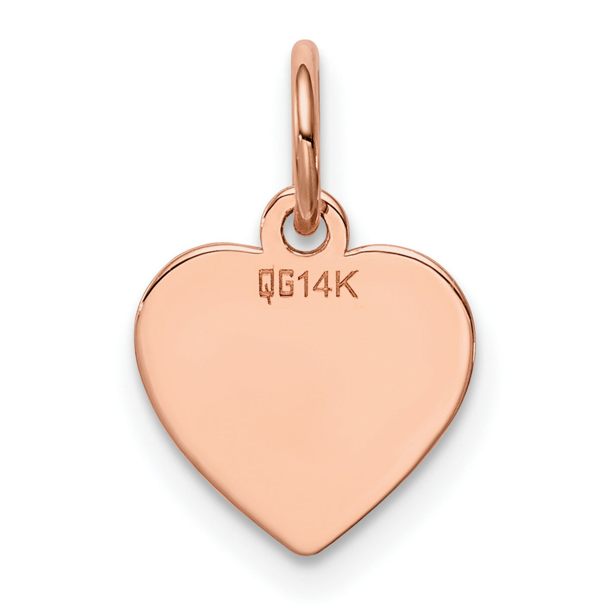 14k Rose Gold Heart Pendant Charm, Flat Polished Engravable Disc, Minimalist Love Symbol
