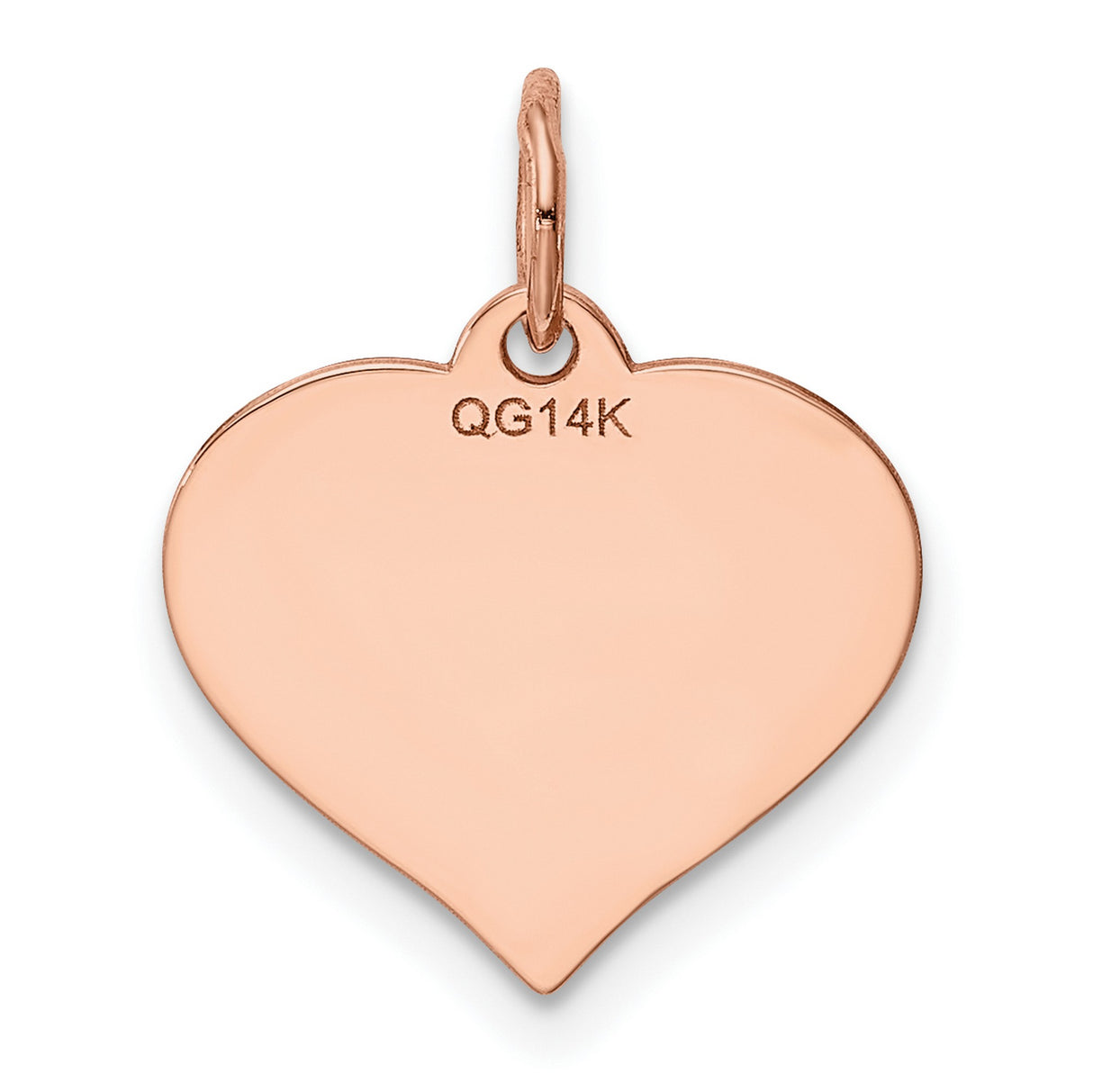 14k Rose Gold Heart Pendant, Polished Flat Charm with Smooth Engravable Surface for Women