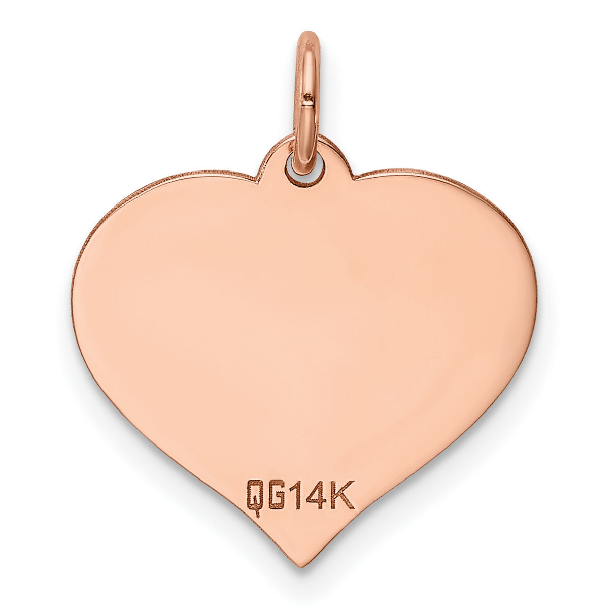 14k Rose Gold Heart Pendant, Polished Engravable Disc Charm, Minimalist Romantic Jewelry for Women