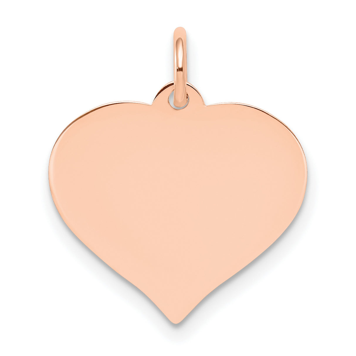 14k Rose Gold Heart Pendant, Polished Flat Charm for Engraving, Minimalist Romantic Jewelry for Women