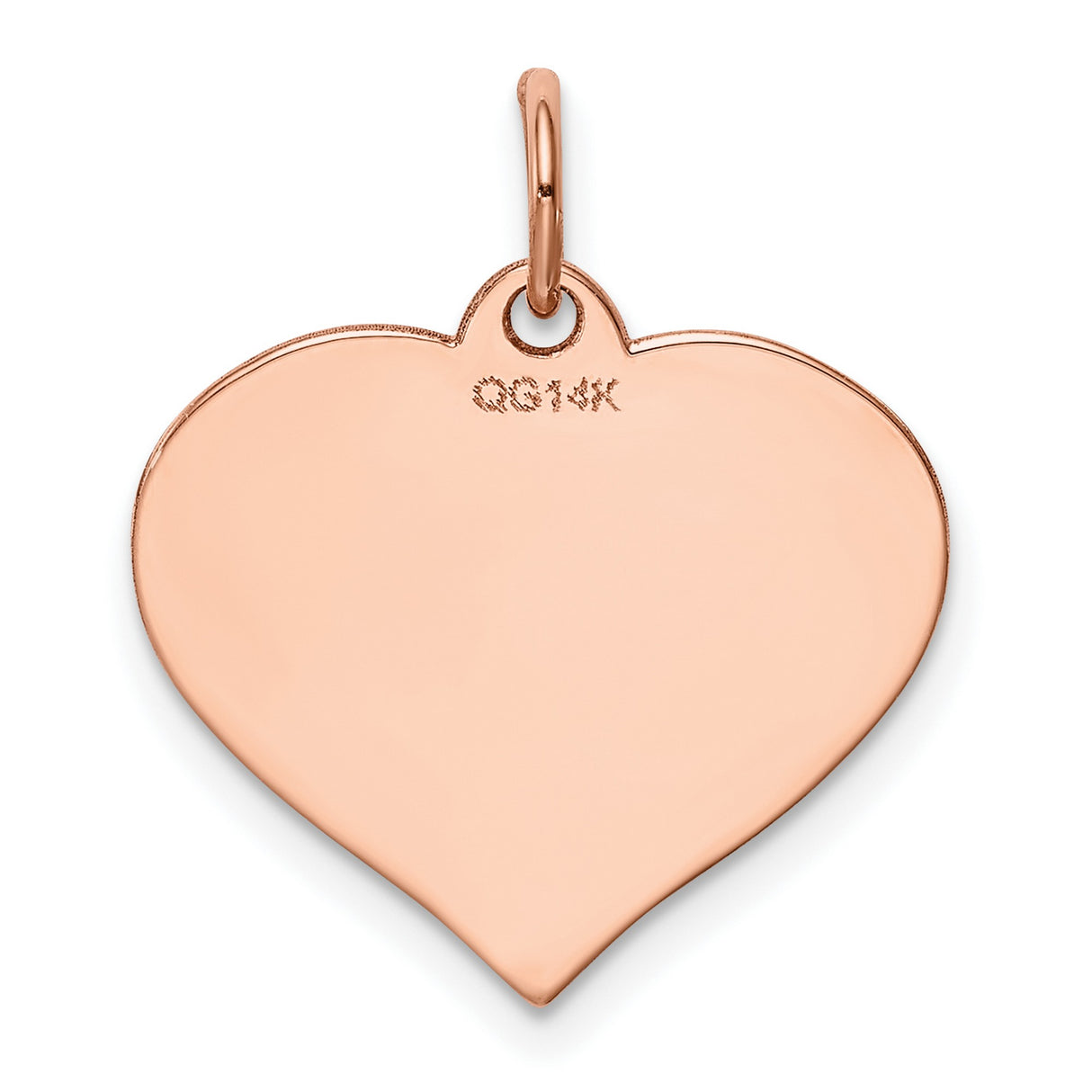 14k Rose Gold Heart Pendant Charm, Polished Flat Disc Design, Minimalist Jewelry for Women
