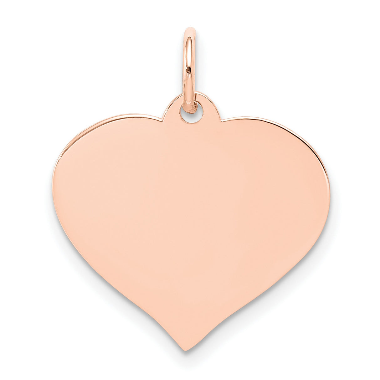 14k Rose Gold Heart Pendant, Polished Disc Charm, Minimalist Romantic Jewelry for Women