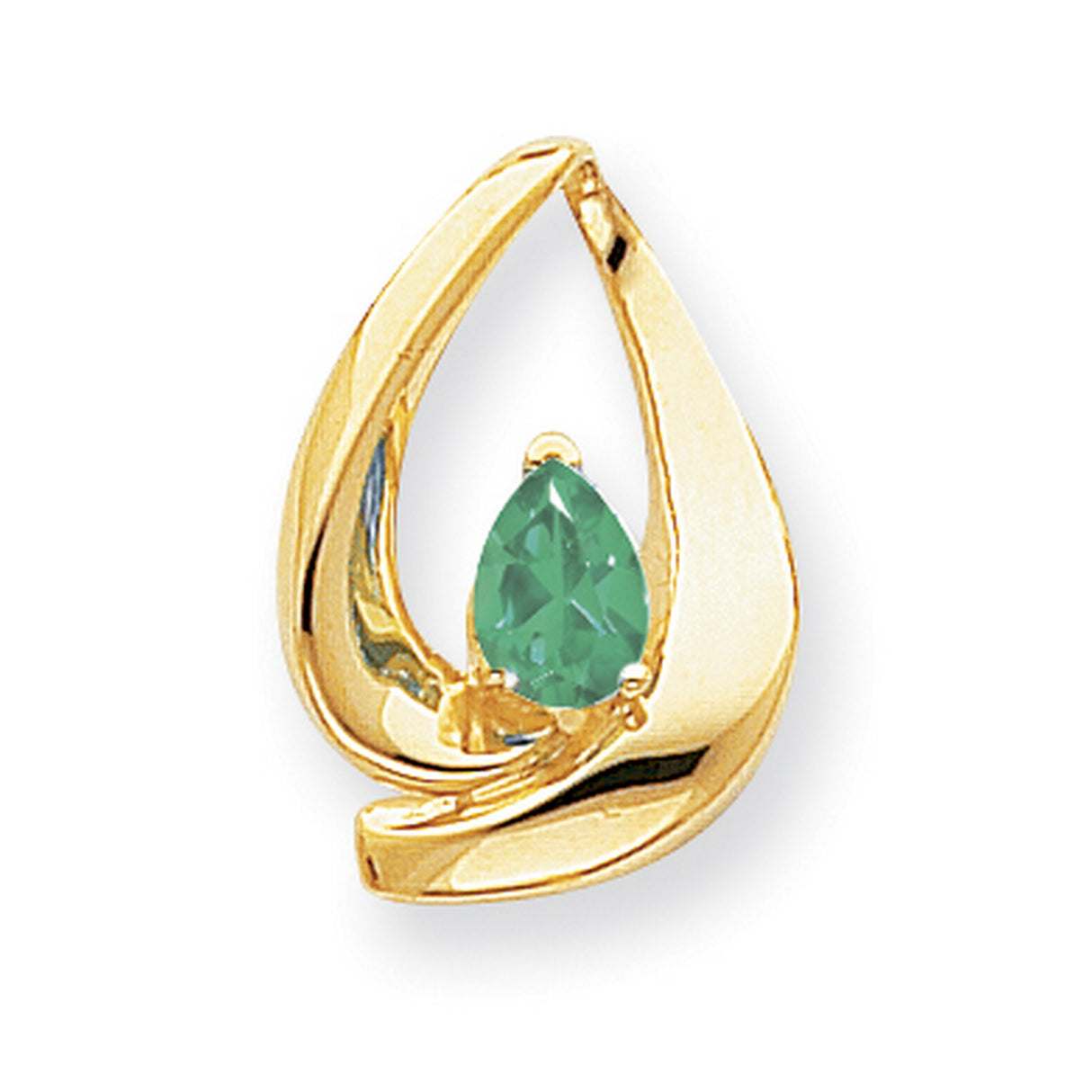 7x5mm Pear Emerald slide Charm Pendant in Real 14k Yellow Gold