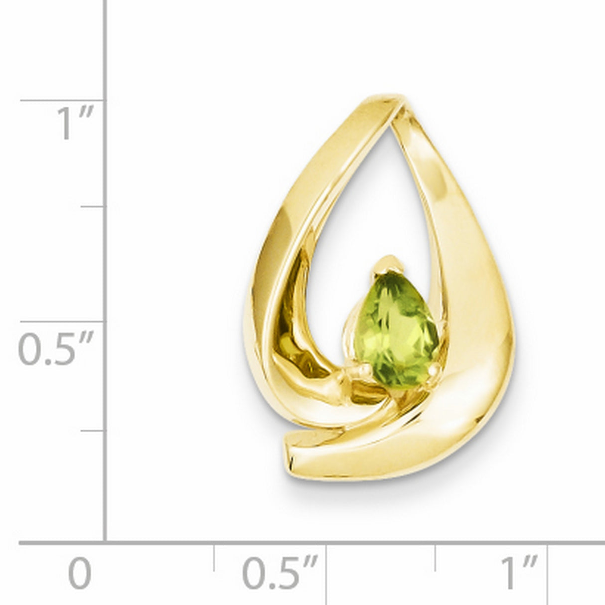 7x5mm Pear Peridot slide Charm Pendant in Real 14k Yellow Gold