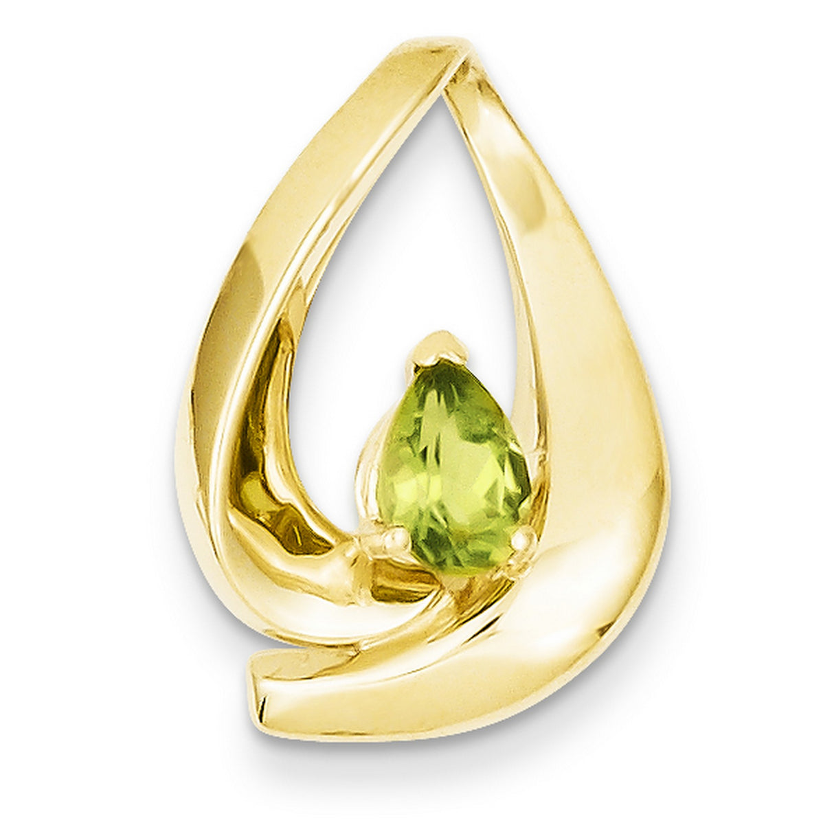 7x5mm Pear Peridot slide Charm Pendant in Real 14k Yellow Gold