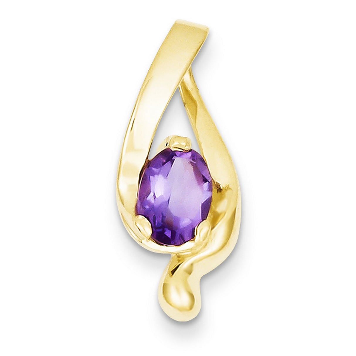 8x6mm Oval Amethyst slide Charm Pendant in Real 14k Yellow Gold