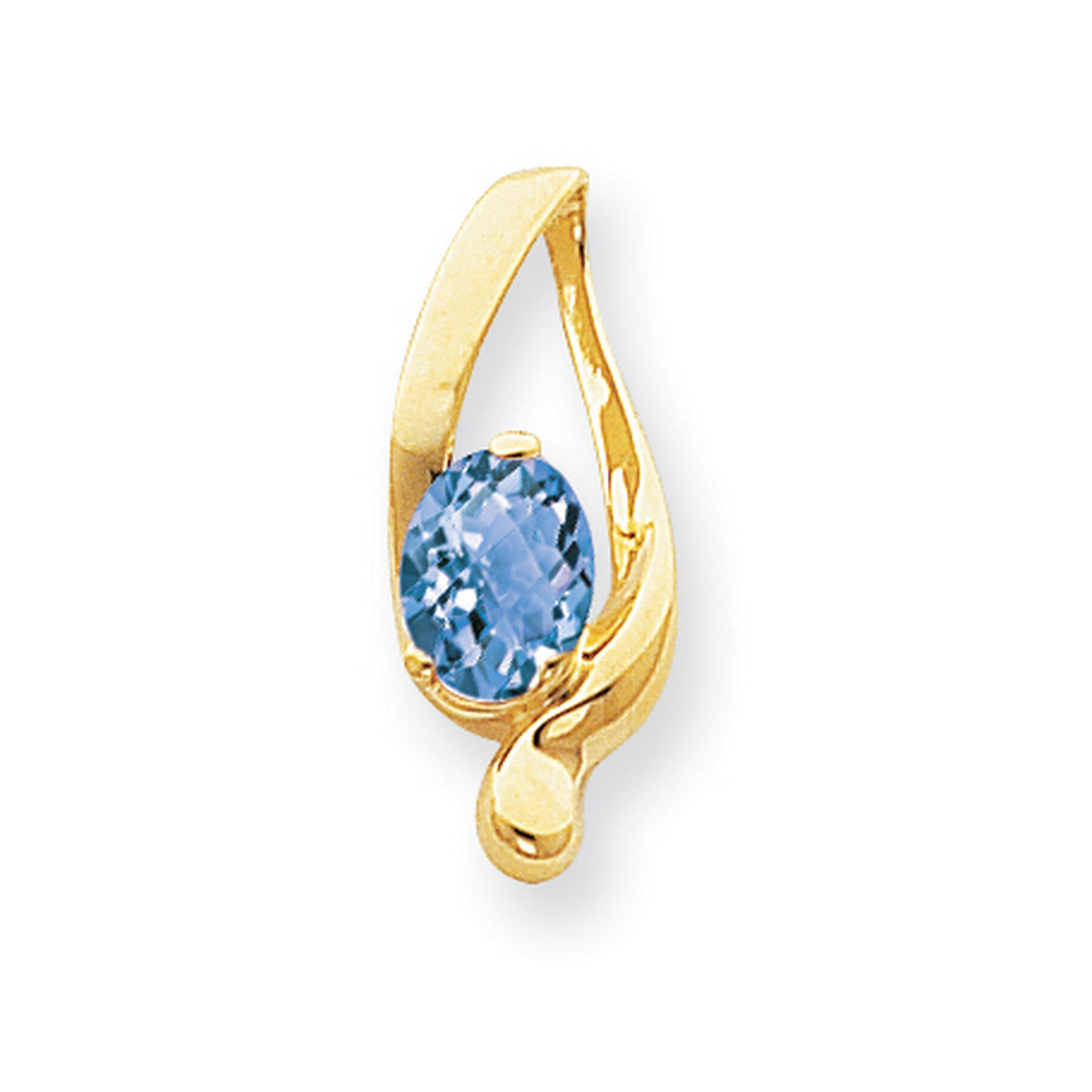 8x6mm Oval Blue Topaz Checker slide Charm Pendant in Real 14k Yellow Gold