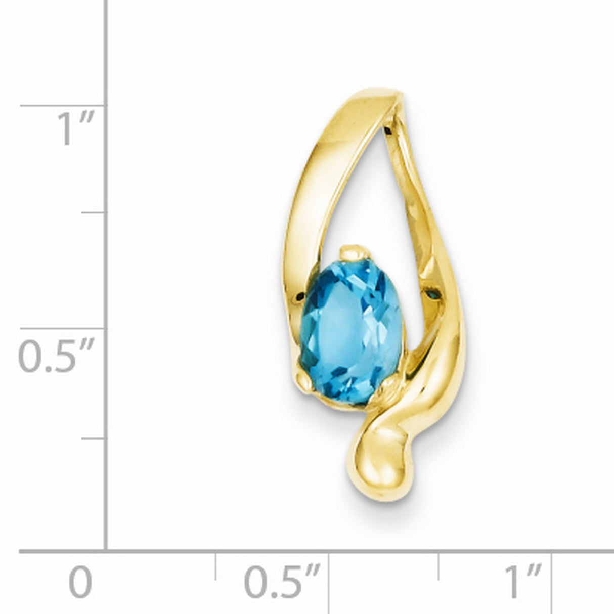8x6mm Oval Blue Topaz slide Charm Pendant in Real 14k Yellow Gold