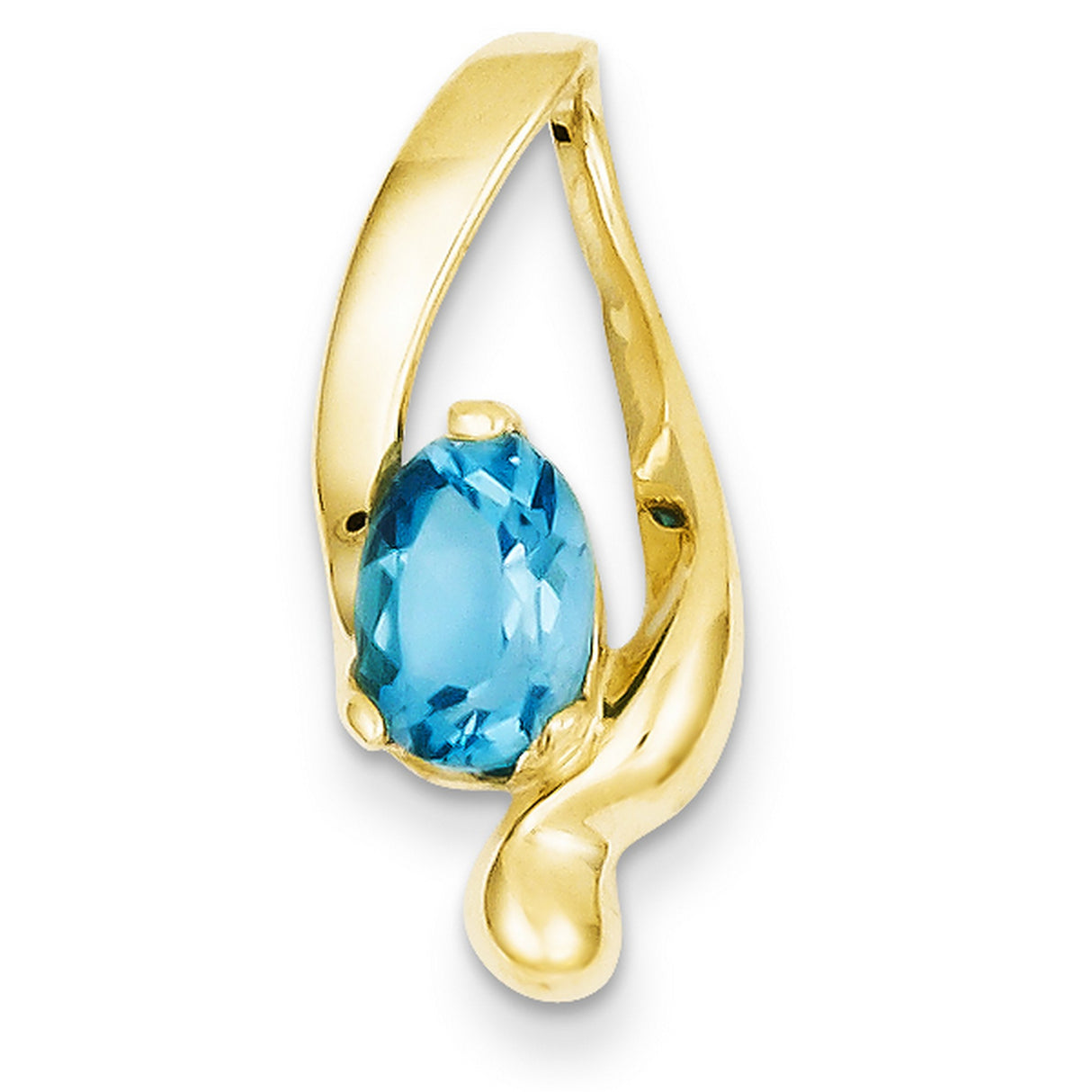 8x6mm Oval Blue Topaz slide Charm Pendant in Real 14k Yellow Gold