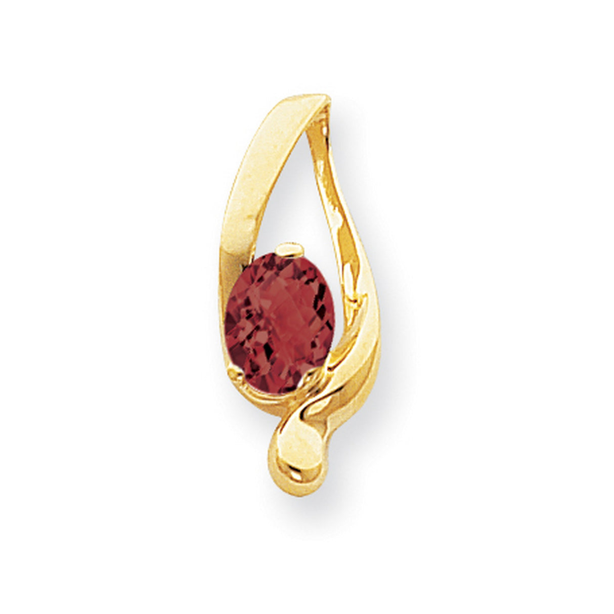8x6mm Oval Garnet Checker slide Charm Pendant in Real 14k Yellow Gold
