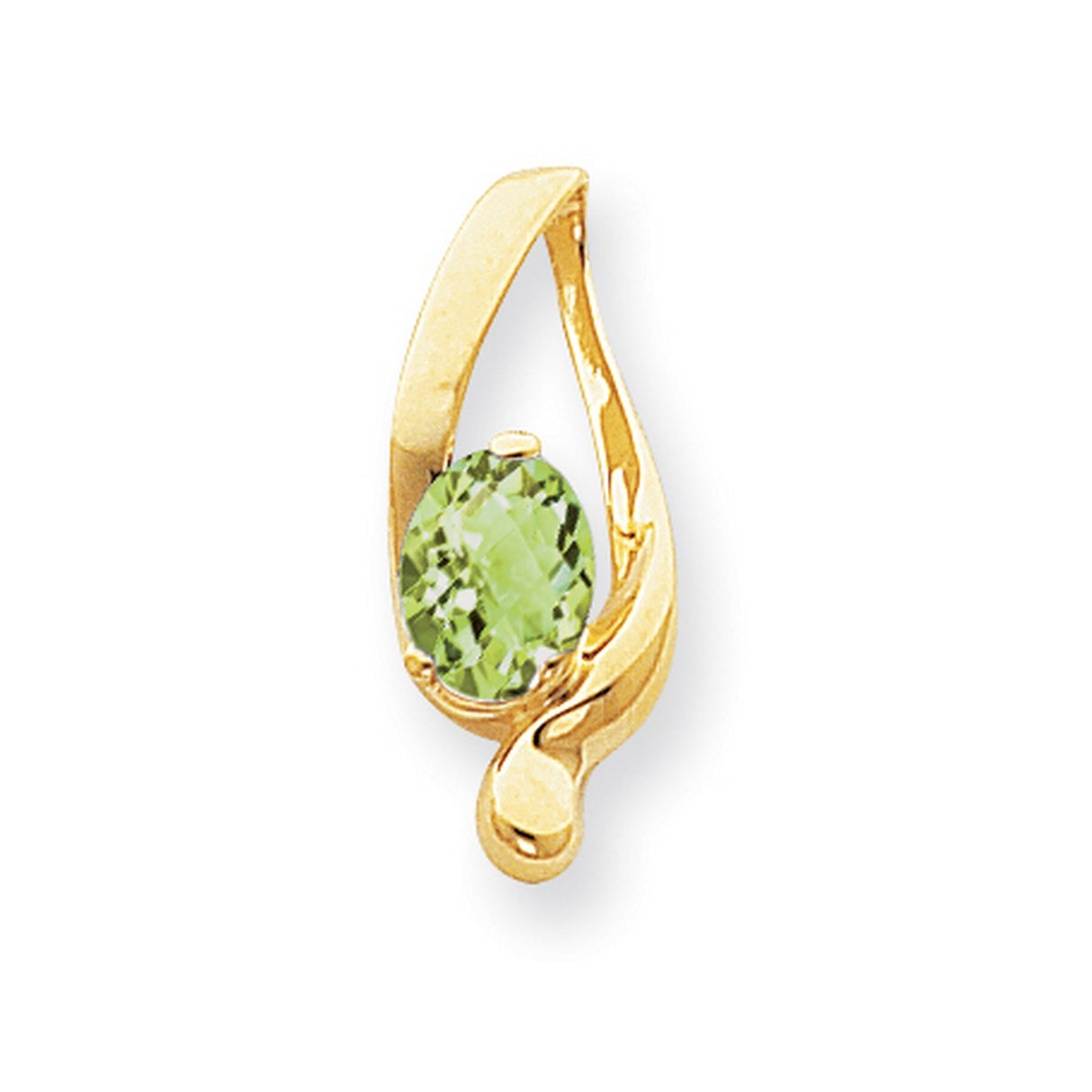 8x6mm Oval Peridot Checker slide Charm Pendant in Real 14k Yellow Gold