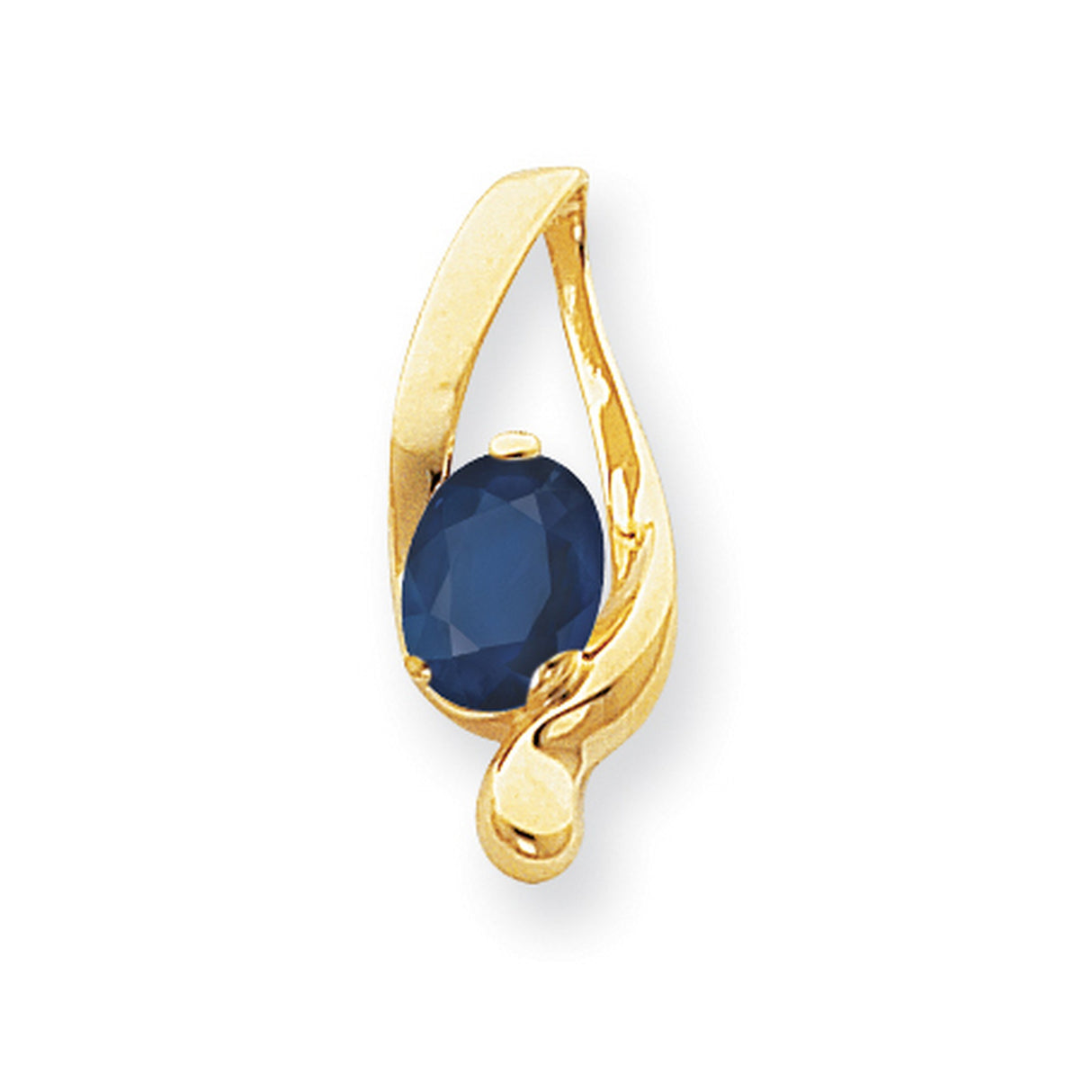 8x6mm Oval Sapphire slide Charm Pendant in Real 14k Yellow Gold