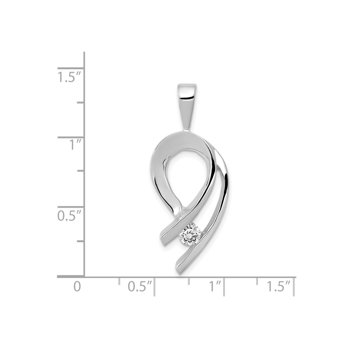 14k White Gold Teardrop Pendant with Diamond Accent, Open Loop Modern Design for Women