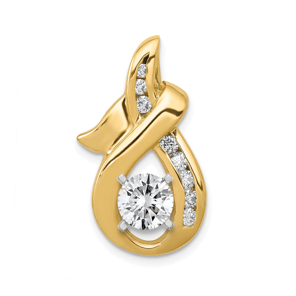 AA Diamond slide Charm Pendant in Real 14k Yellow Gold