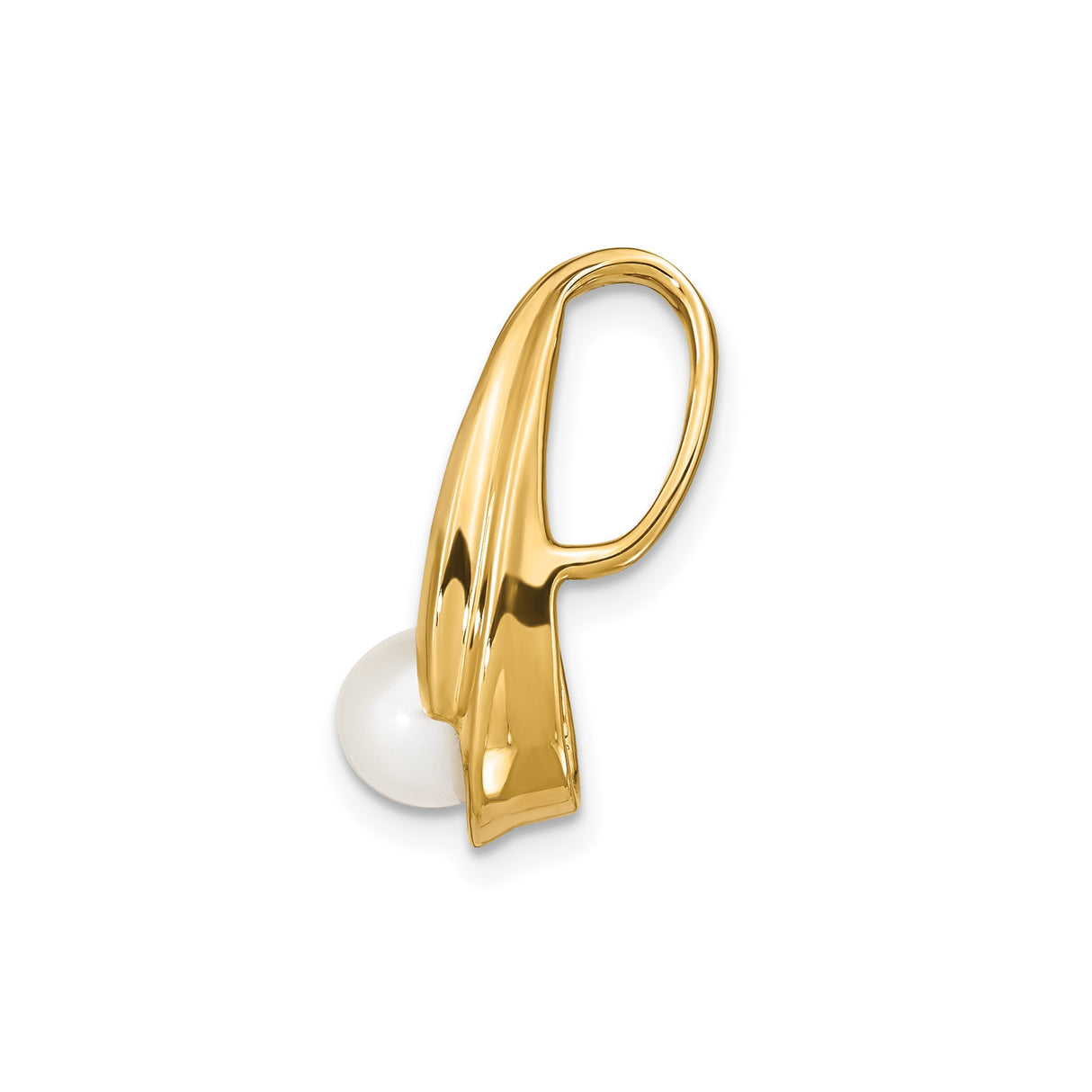 14k Yellow Gold Teardrop Pendant with White Cultured Pearl, Sleek Minimalist Design for Women
