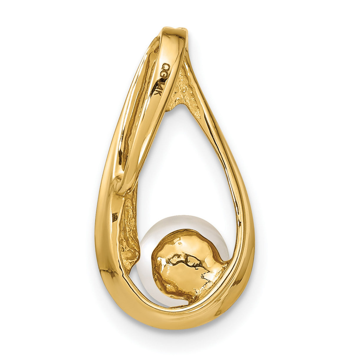 14k Yellow Gold Teardrop Pendant with White Cultured Pearl, Sleek Minimalist Design for Women