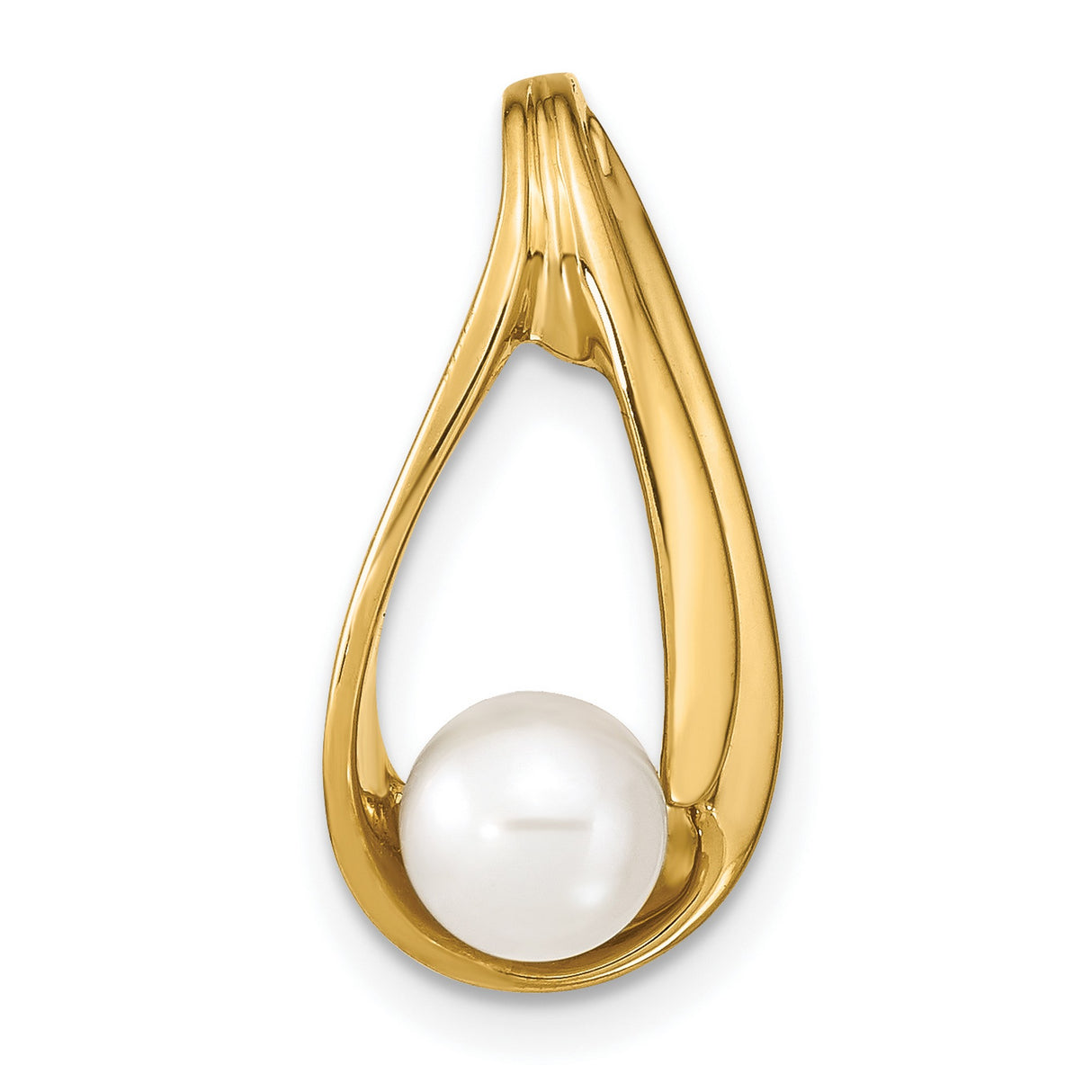 14k Yellow Gold Teardrop Pendant with White Cultured Pearl, Sleek Minimalist Design for Women