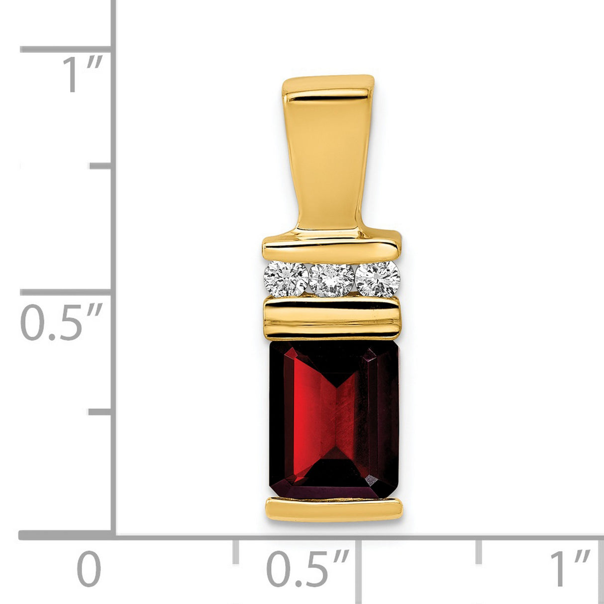8x6mm Emerald Cut Garnet VS Diamond Slide Charm Pendant in Real 14k Yellow Gold