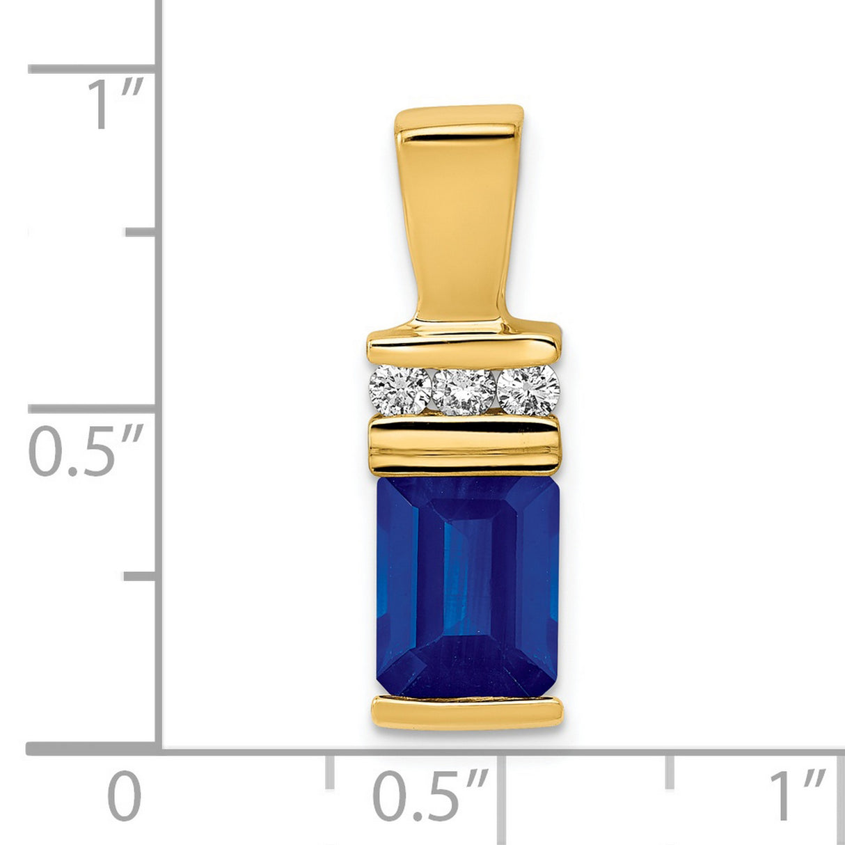 14k Yellow Gold Pendant with Rectangle Sapphire and Diamond Accents, Slide Style for Women