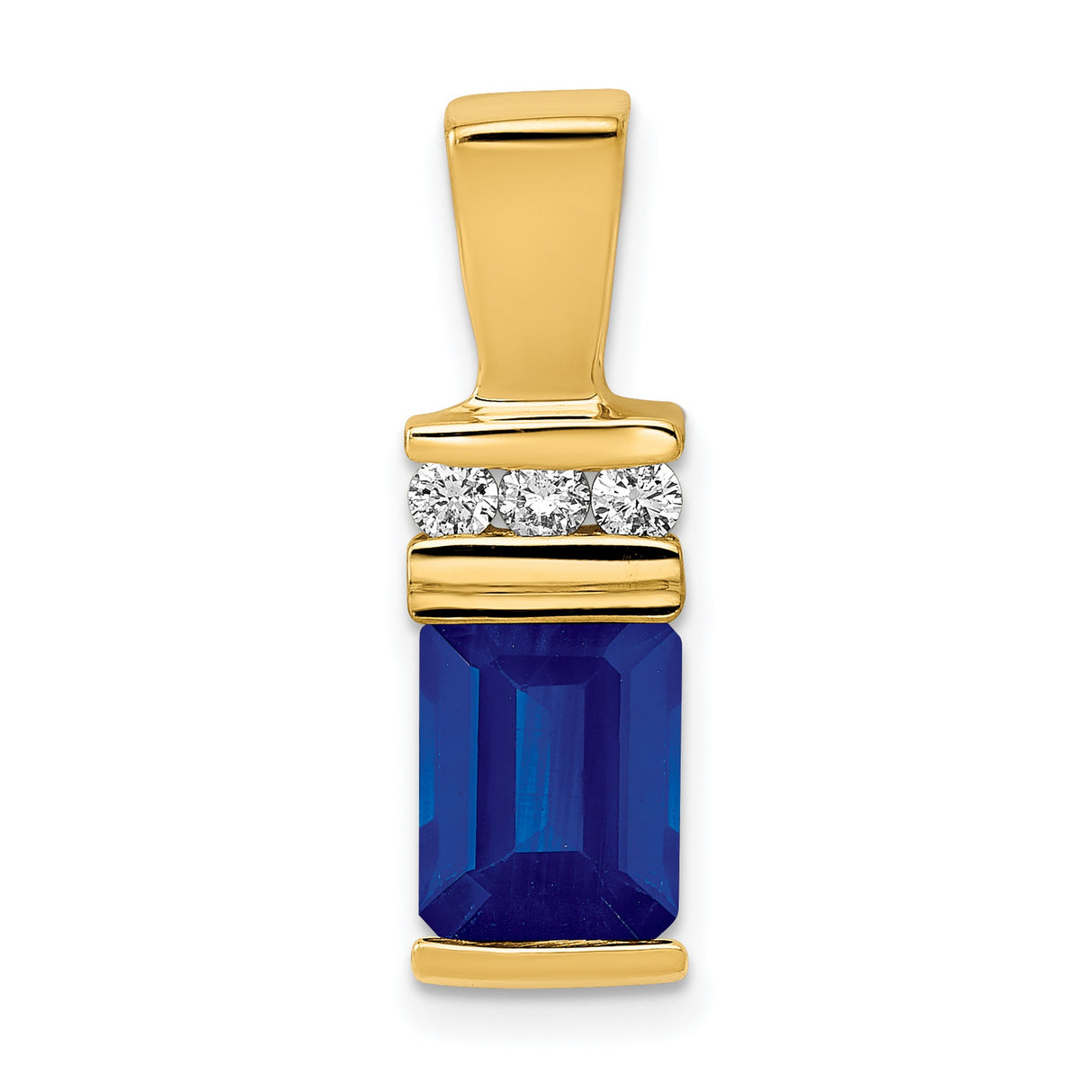14k Yellow Gold Pendant with Rectangle Sapphire and Diamond Accents, Slide Style for Women