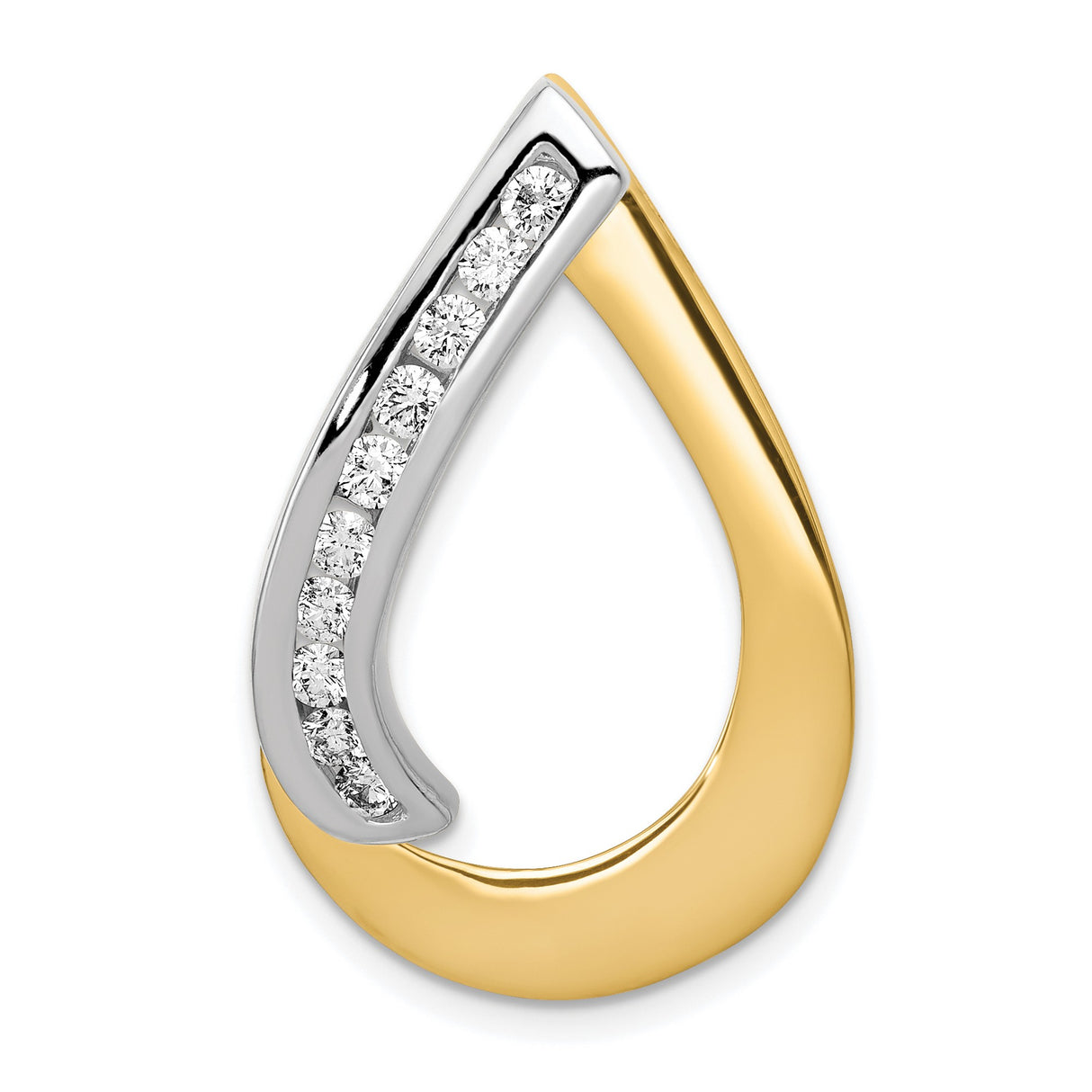 AAA Diamond Teardrop Slide Charm Pendant in Real 14k Multi-Tone Gold