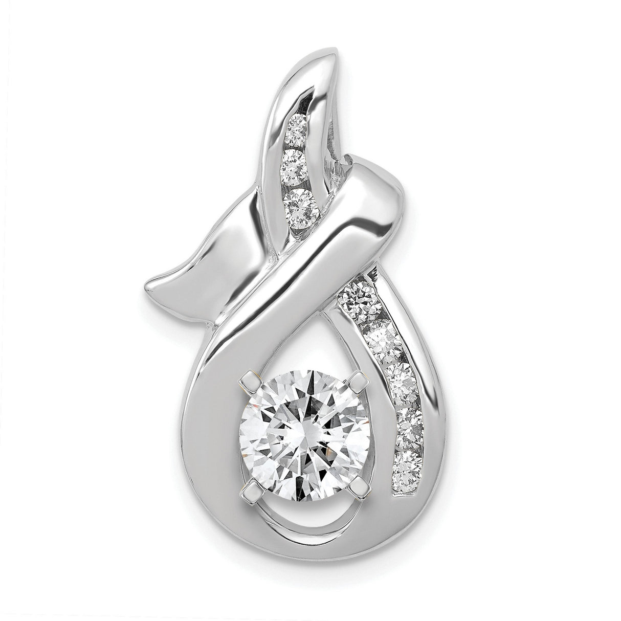 AA Diamond Semi-mount Peg Slide Charm Pendant in Real 14k White Gold
