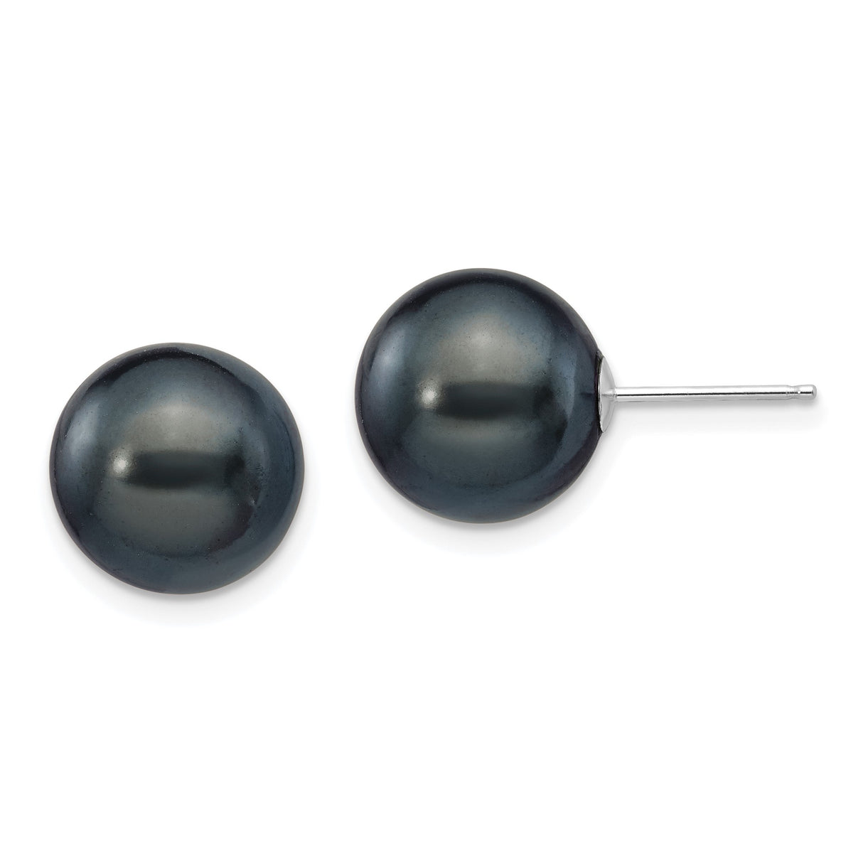 14k White Gold Pearl Stud Earrings, Round Black Cultured Pearls, Classic Minimalist Style