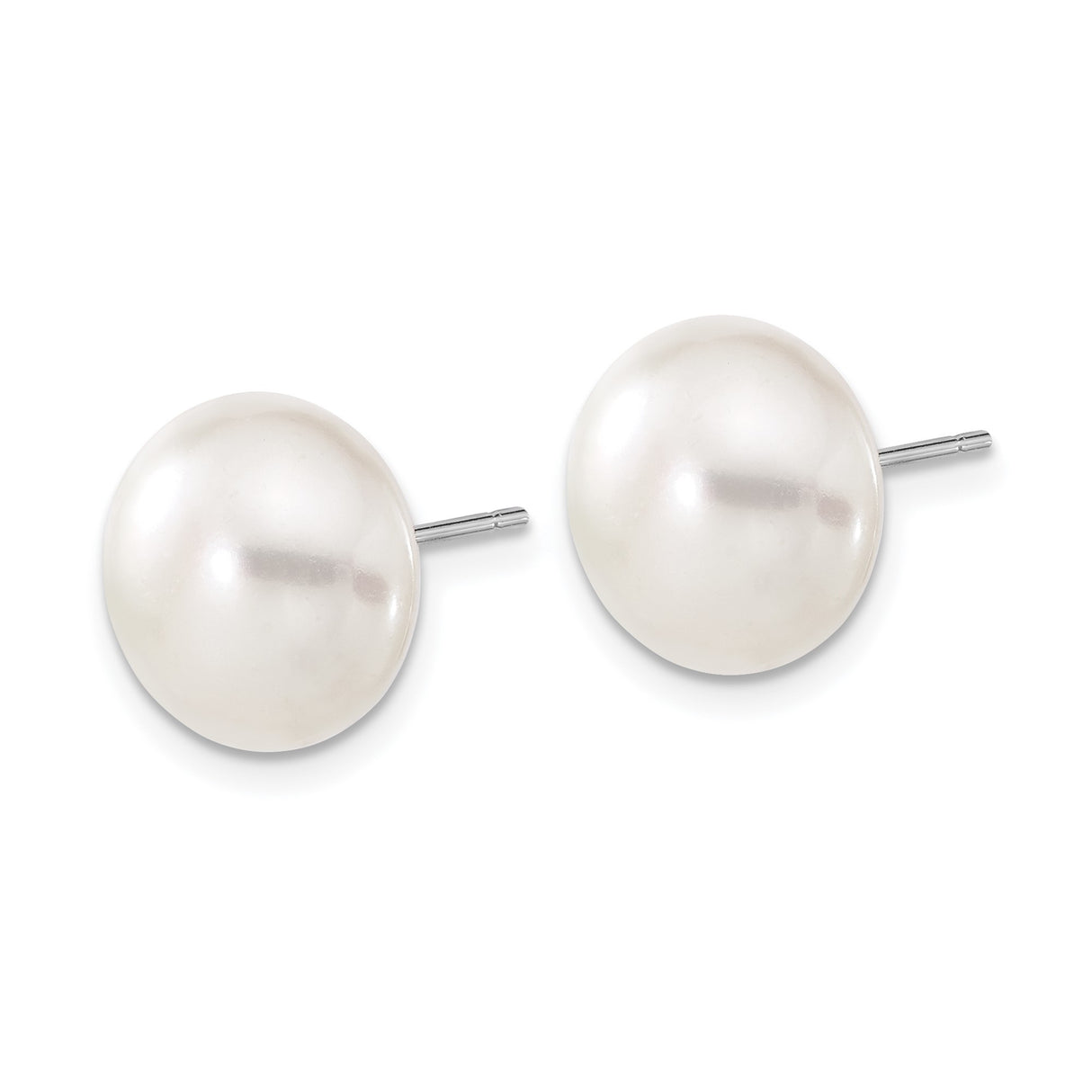 14k White Gold Pearl Stud Earrings, Round Cultured Freshwater, Classic Minimalist Design