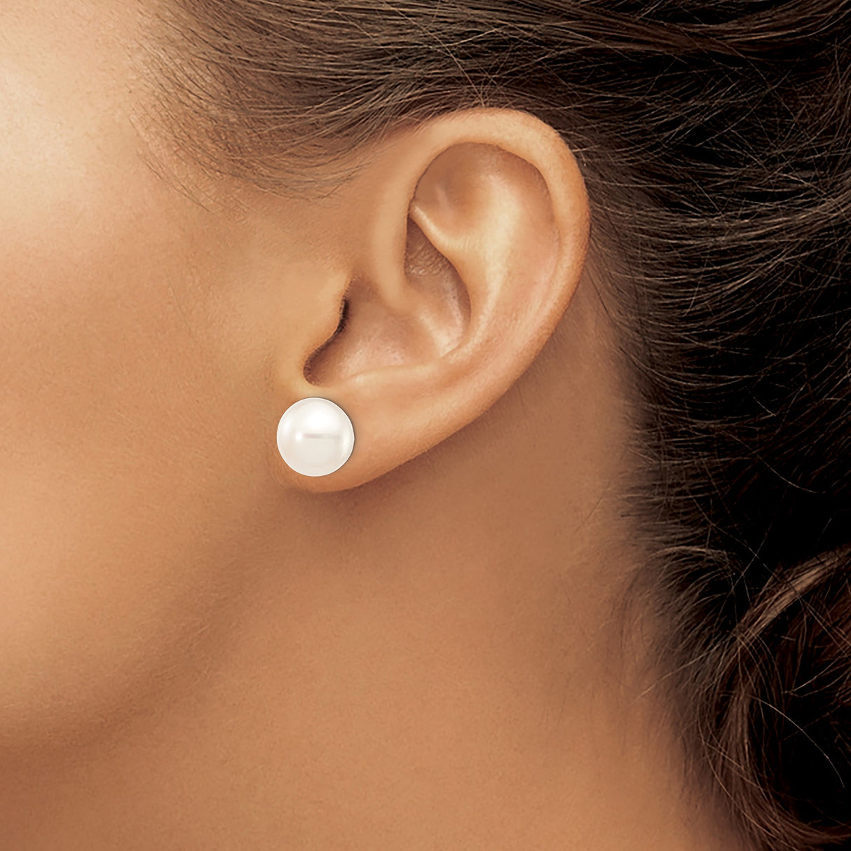 14k White Gold Pearl Stud Earrings, Round Cultured Freshwater, Classic Minimalist Design