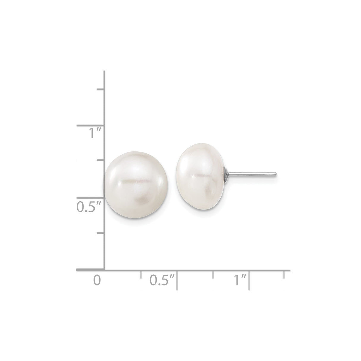 14k White Gold Pearl Stud Earrings, Round Cultured Freshwater, Classic Minimalist Design
