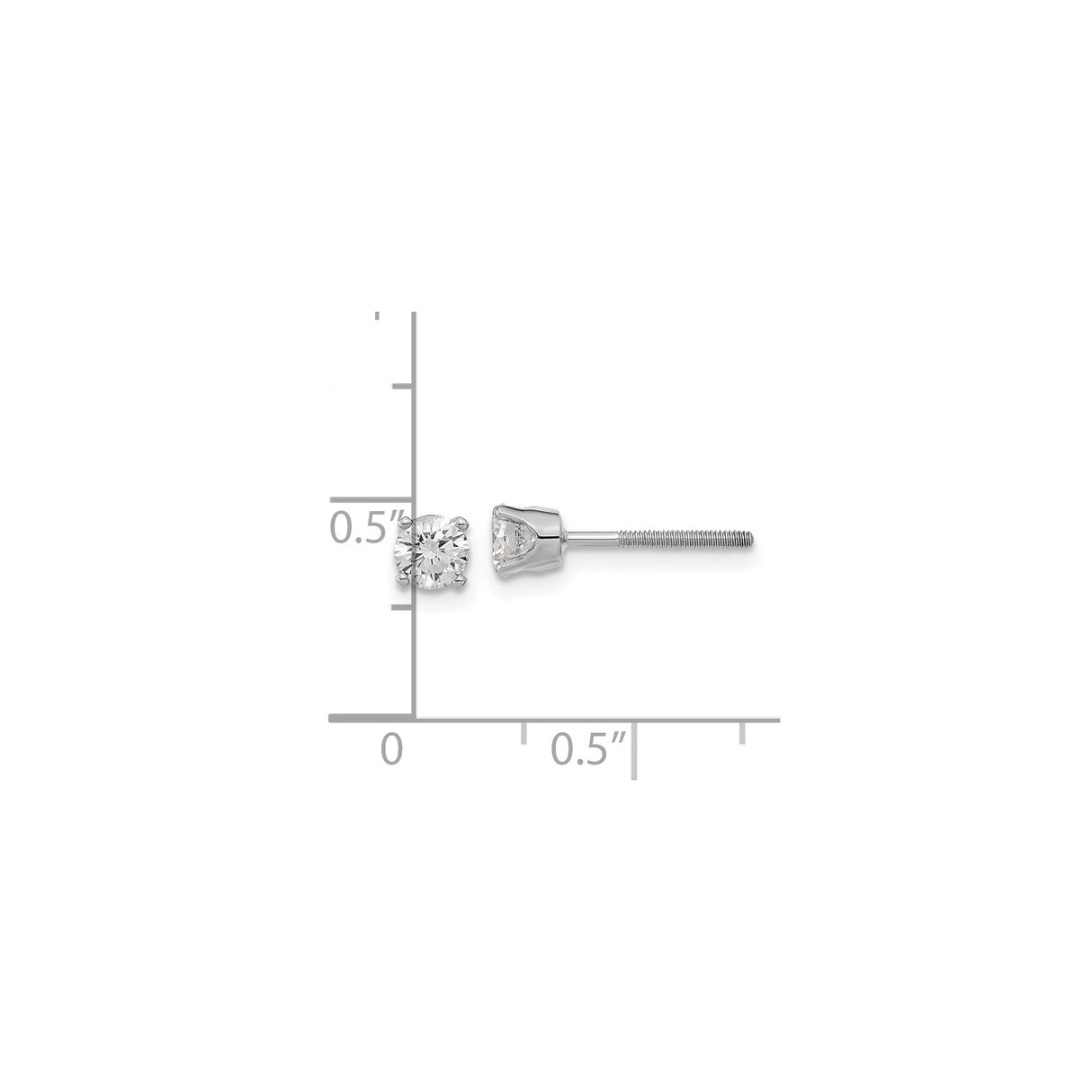 14k White Gold Diamond Stud Earrings, Round Cut Solitaire in Four Prong Setting