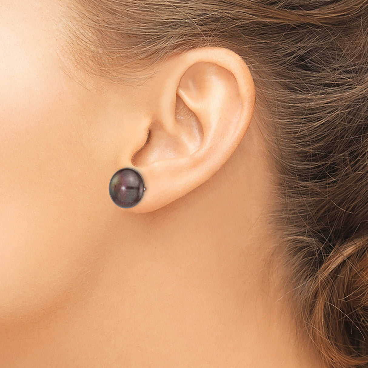 14k White Gold Stud Earrings with Black Cultured Freshwater Pearls, Minimalist Style for Women