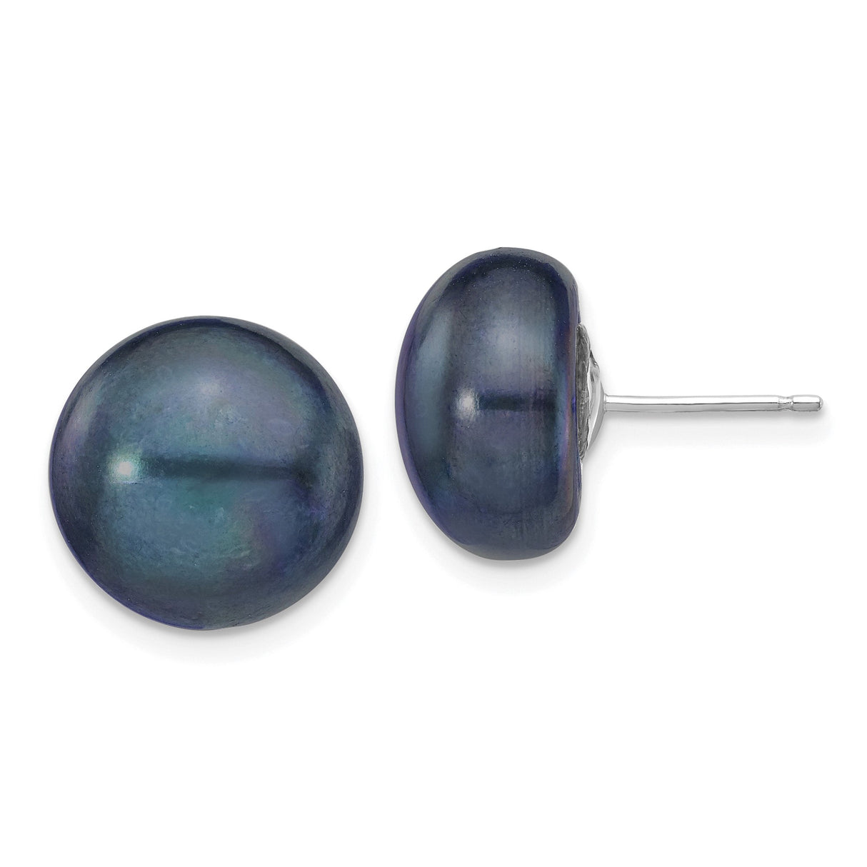 14k White Gold Stud Earrings with Black Cultured Freshwater Pearls, Minimalist Style for Women