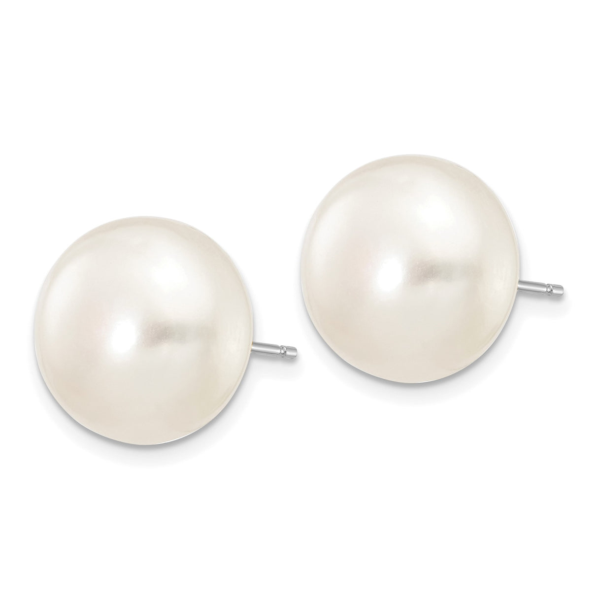14k White Gold Pearl Stud Earrings, Classic Button Design for Women