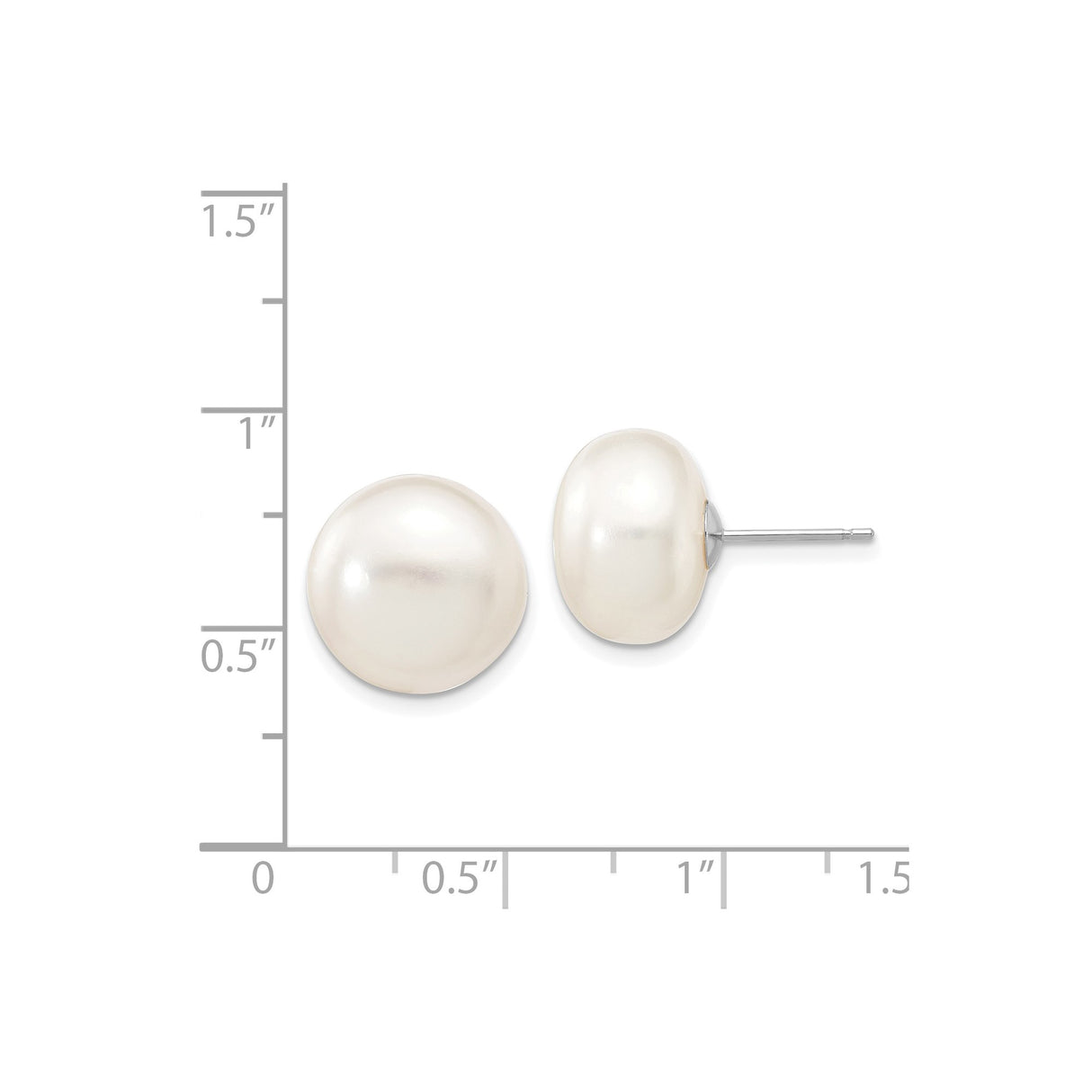 14k White Gold Pearl Stud Earrings, Classic Button Design for Women