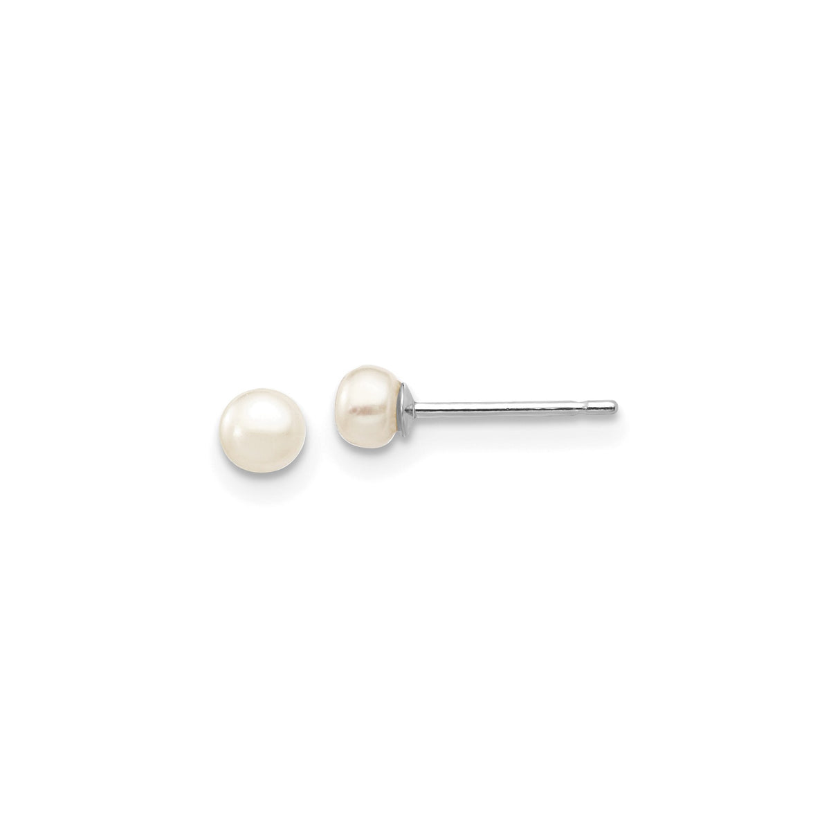 14k White Gold Stud Earrings with Cultured Freshwater Pearls, Classic Minimalist Style