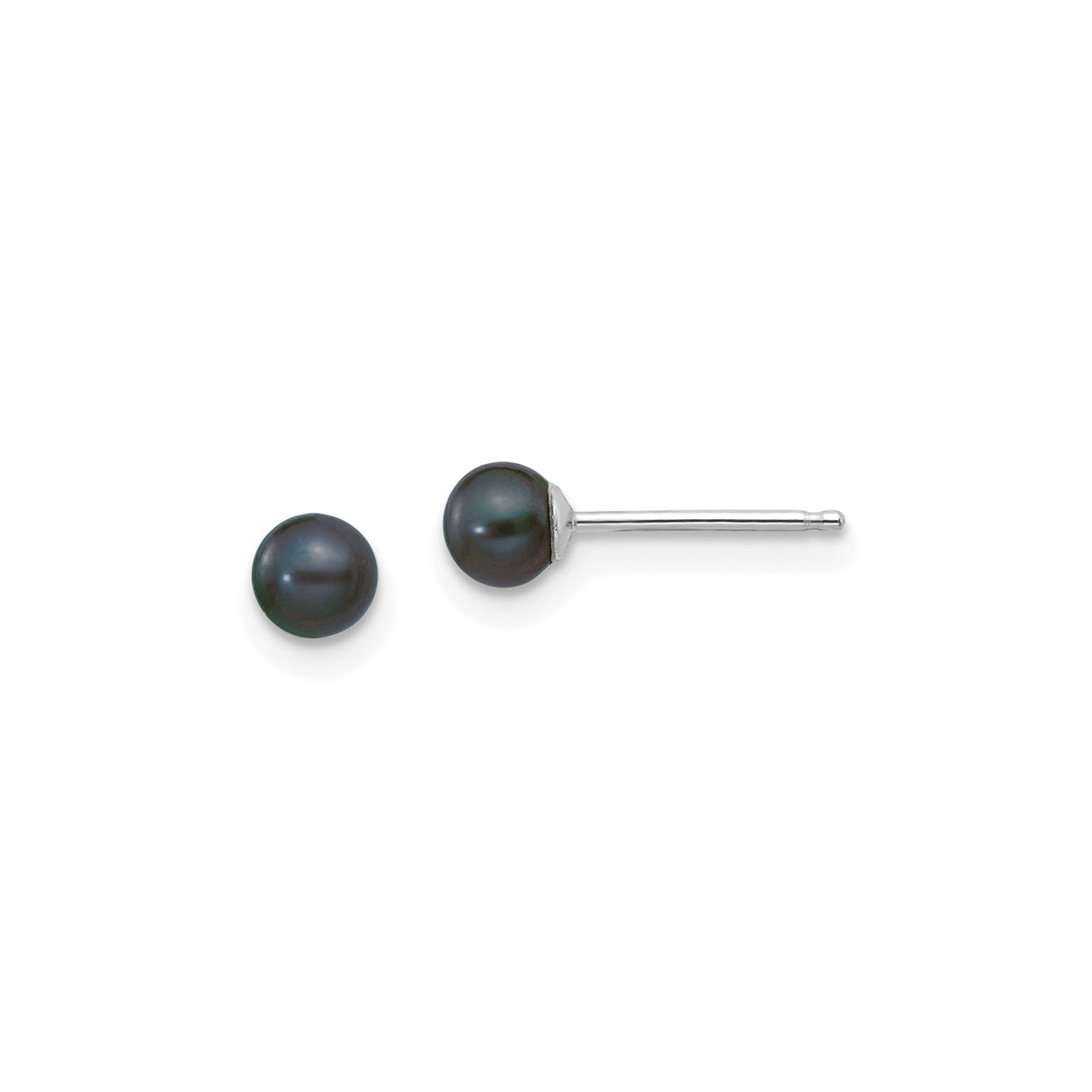 14k White Gold Pearl Stud Earrings, Classic Black Cultured Pearls, Minimalist Style for Women