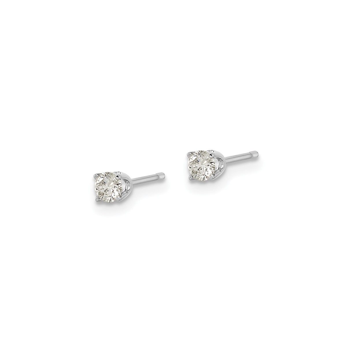 14k White Gold Diamond Stud Earrings, Round Cut Solitaire in Four Prong Setting