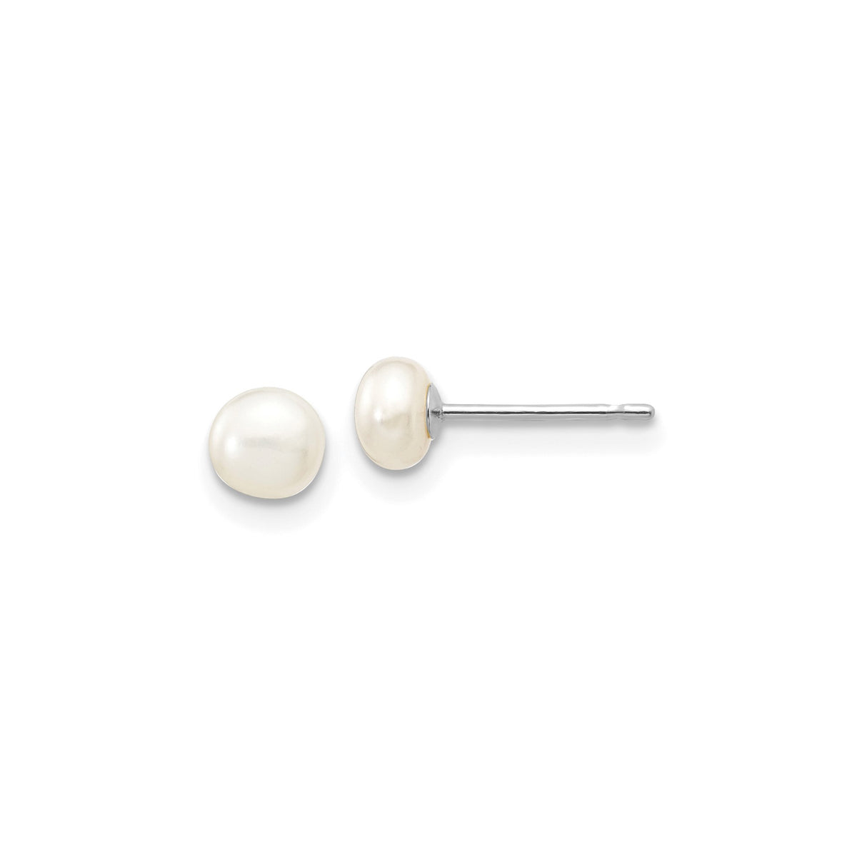14k White Gold Stud Earrings with Freshwater Cultured Pearl, Classic Minimal Design for Women