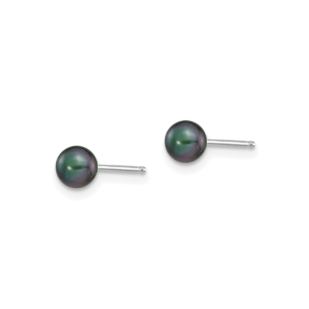 14k White Gold Stud Earrings with Black Pearl, Minimalist Formal Design for Women