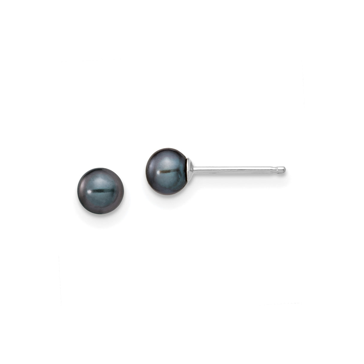 14k White Gold Stud Earrings with Black Pearl, Minimalist Formal Design for Women
