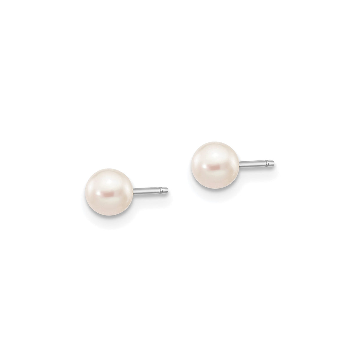 14k White Gold Stud Earrings with Round Cultured Pearls, Classic Timeless Design for Women