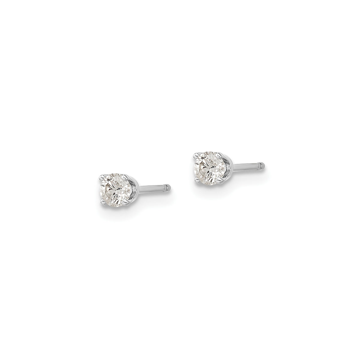 14k White Gold Diamond Stud Earrings, Round Cut Solitaire in Four Prong Setting