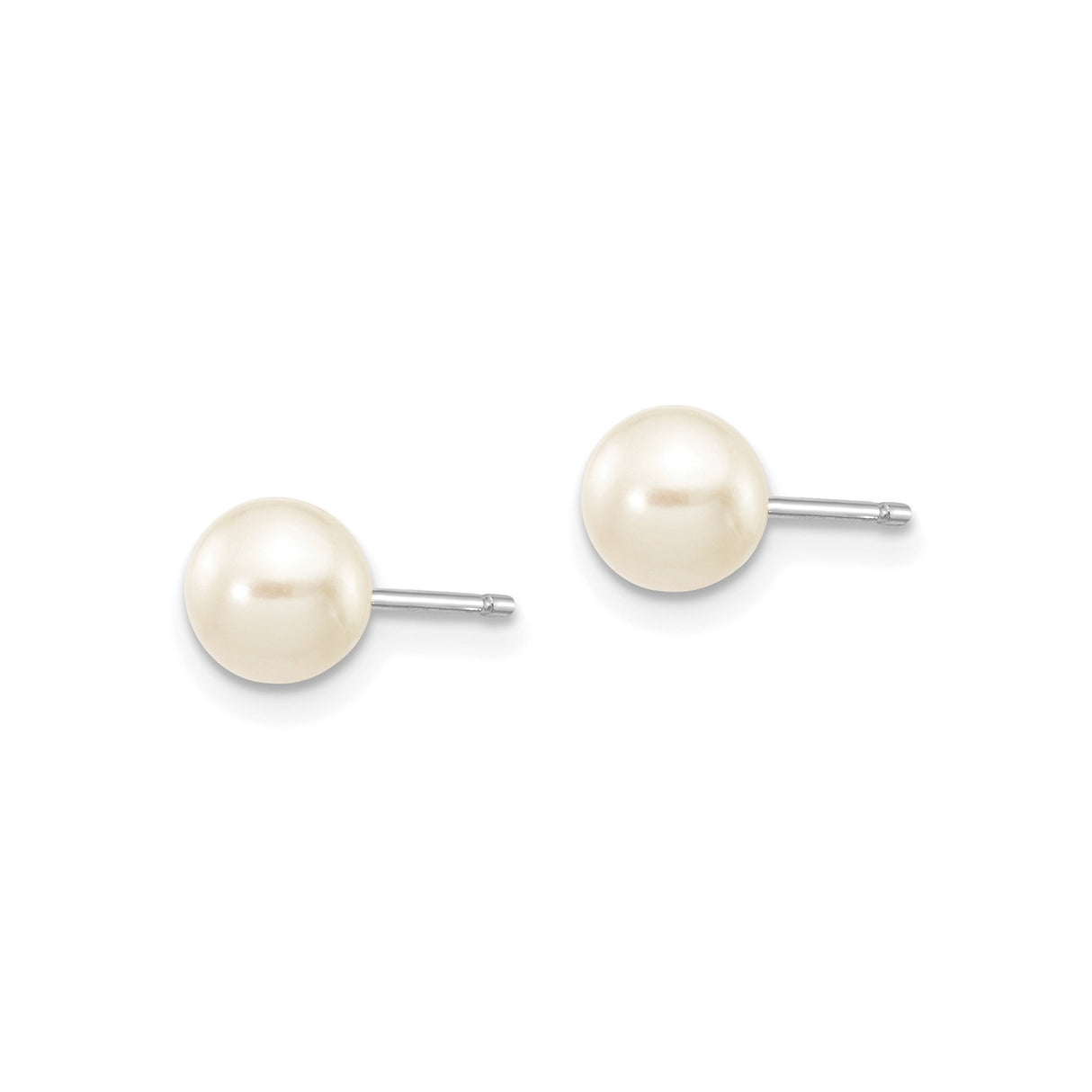 14k White Gold Pearl Stud Earrings, Round Cultured Pearls, Timeless Design for Women
