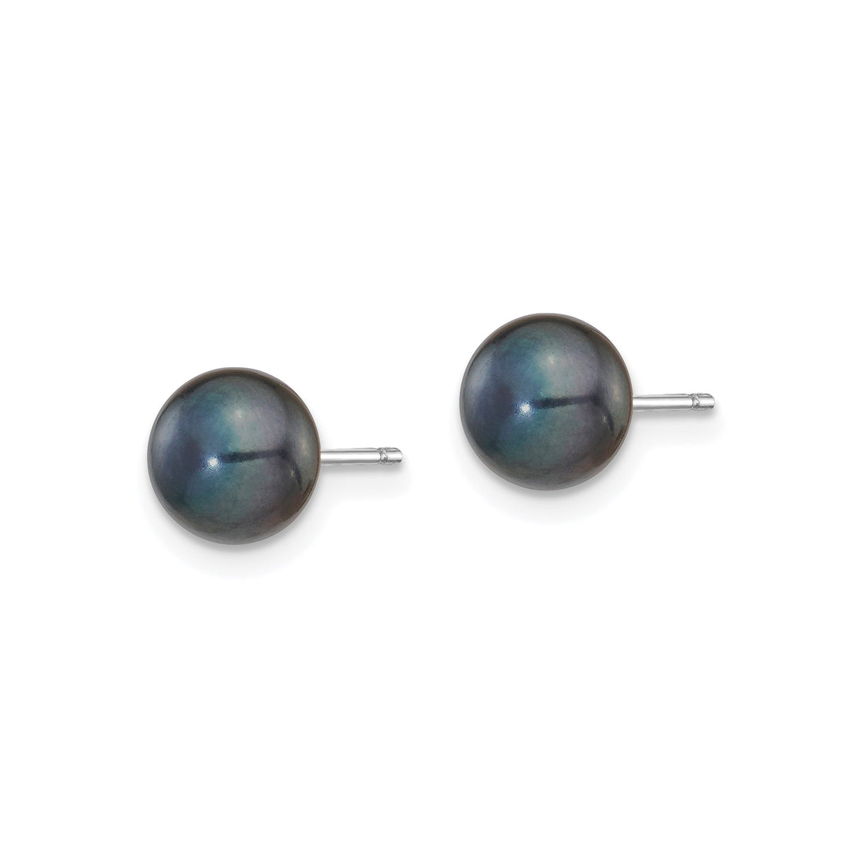 14k White Gold Stud Earrings with Black Cultured Freshwater Pearls, Minimalist Design for Women