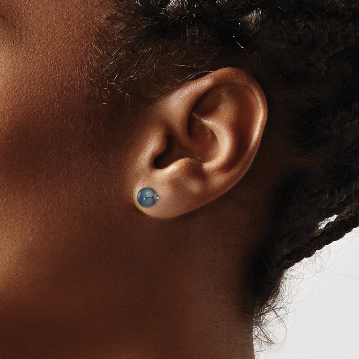 14k White Gold Stud Earrings with Black Cultured Freshwater Pearls, Minimalist Design for Women