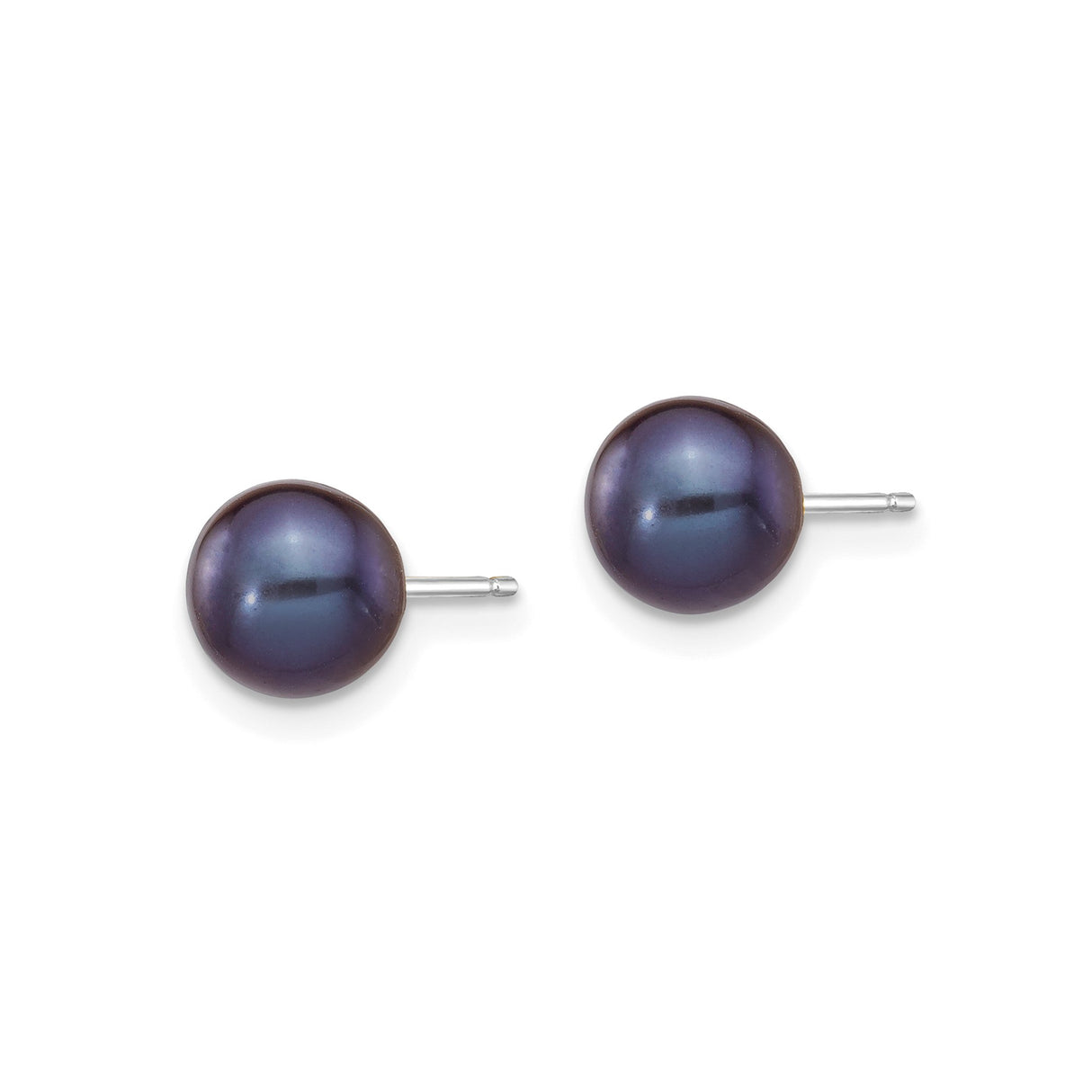 14k White Gold Stud Earrings with Black Cultured Pearl Round Design for Women
