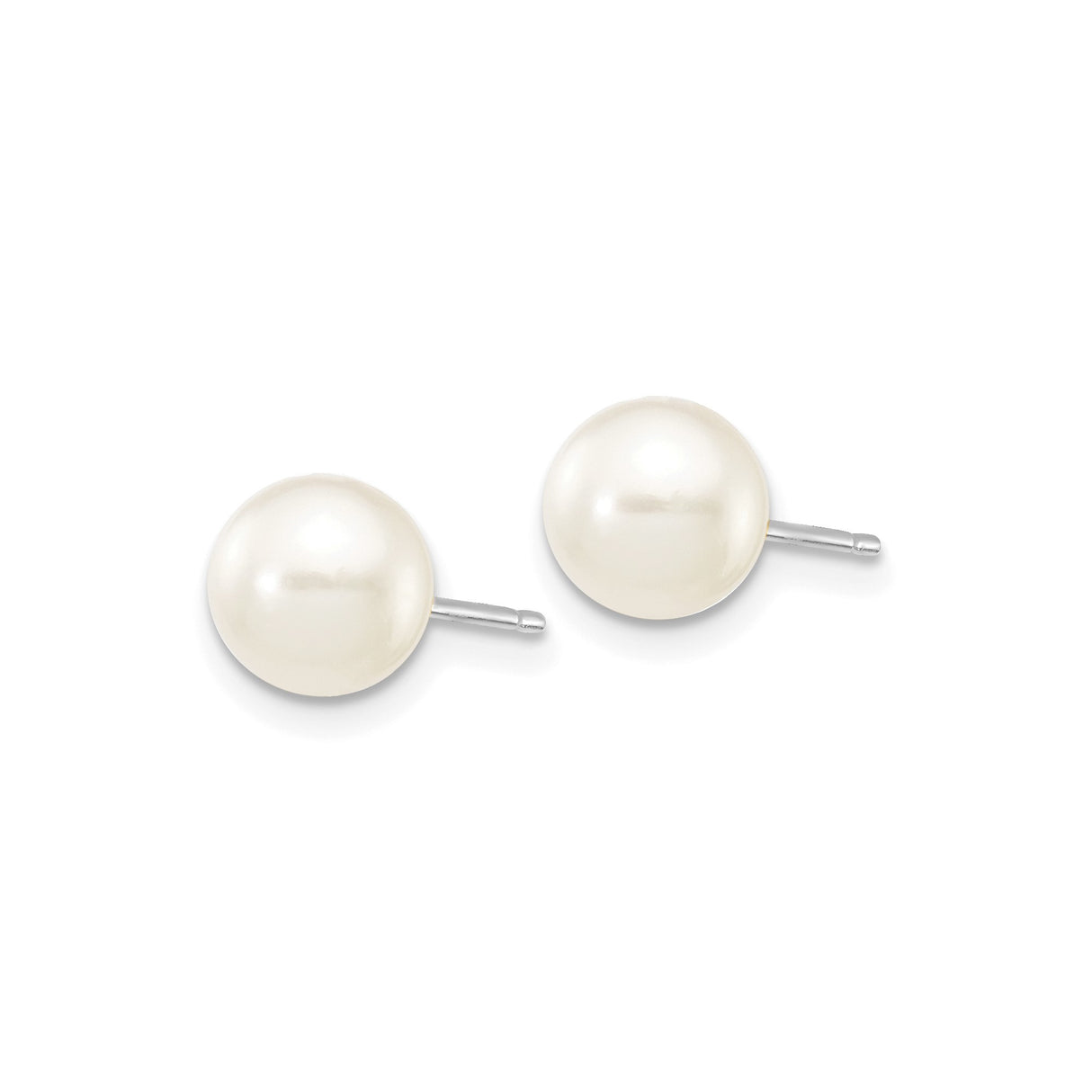 14k White Gold Pearl Stud Earrings with Round Cultured White Pearls, Classic Minimalist Style