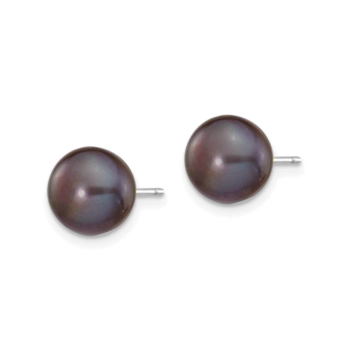 14k White Gold Stud Earrings with Black Cultured Button Pearls, Classic Minimal Style